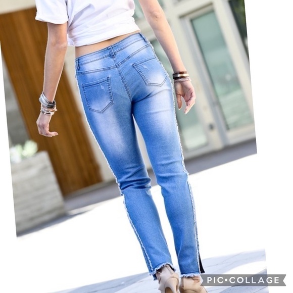 Cute! Cute Slightly Distressed Double Fringed Jeans - Picture 3 of 4